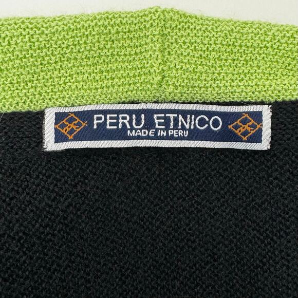 Peru Etnico Baby Alpaca Wool Knit Turtleneck Poncho Black Green OS - Picture 9 of 10